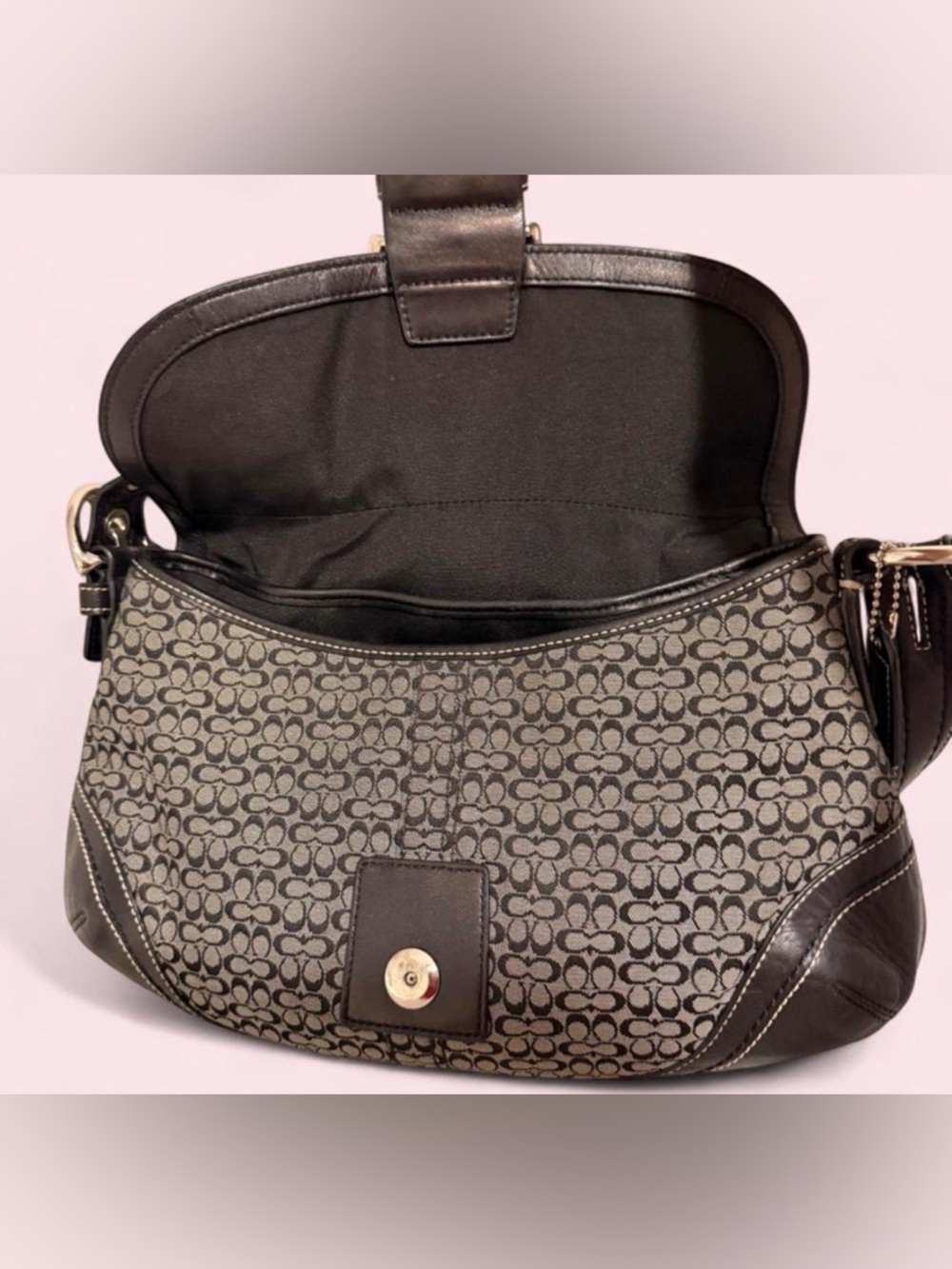 Coach Soho Signature Jacquard Canvas Buckle Shoulder Bag - Y2K - Black/Grey - Picture 6 of 7